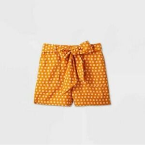 A New Day Gold Polka Day Tie Waist Shorts Mustard Gold Paper Bag Waist Large